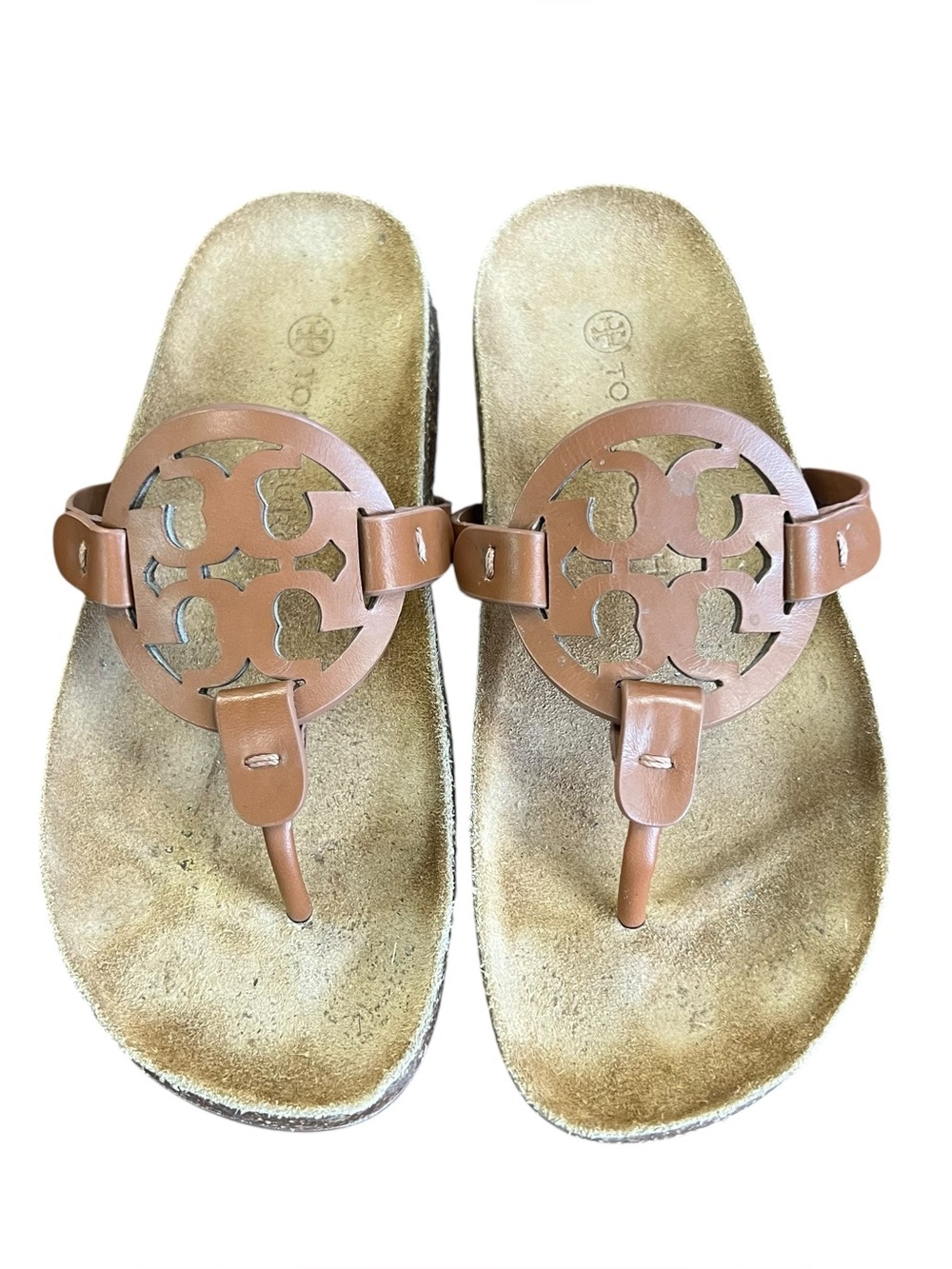 Tory Burch Women’s Tan Leather Cork Miller Cloud Thong Flip Flop Sandals Sz 5
